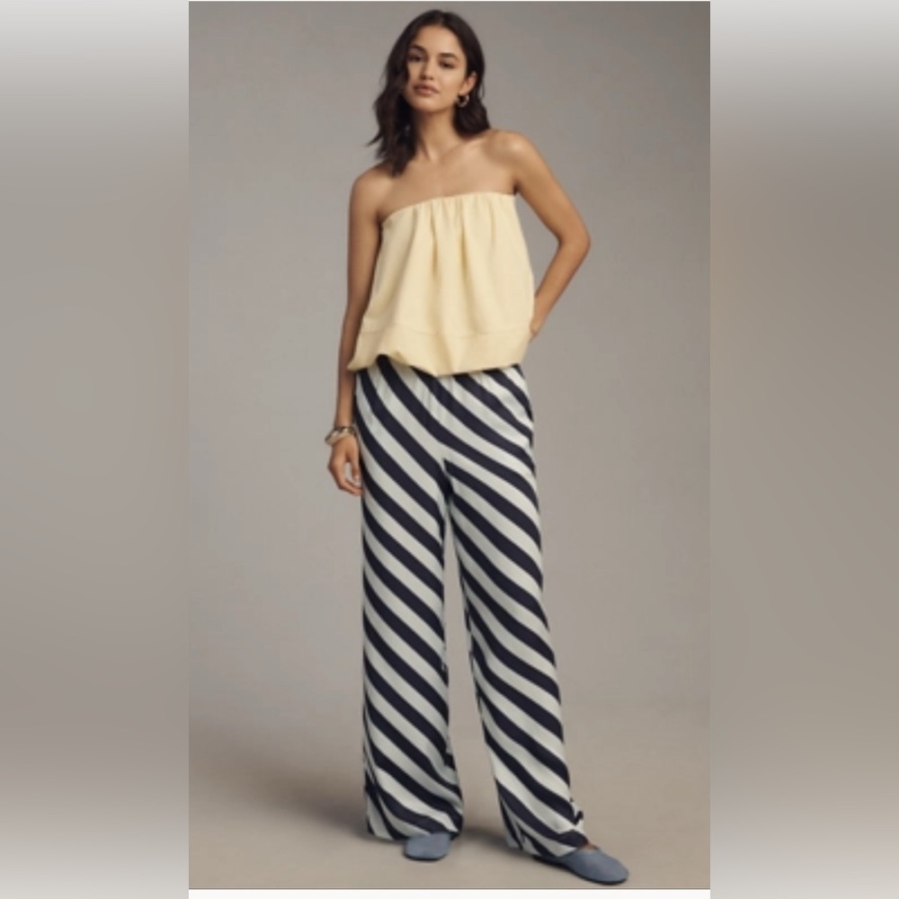Maeve Diagonal Striped Maxi Pants in Navy and Light Blue